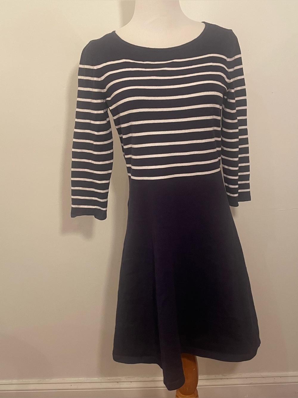 Lauren Ralph Lauren Navy and White Striped Fit-and-Flare Dress
